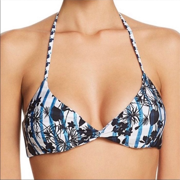 Lucky Brand On the Grid Reversible Bikini Top NWT size Medium Blue White Floral‎ - Picture 1 of 15